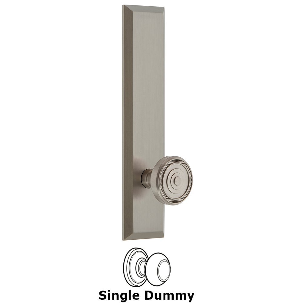 Single Dummy Fifth Avenue Tall Plate with Soleil Knob in Satin Nickel
