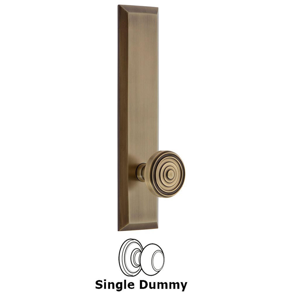 Single Dummy Fifth Avenue Tall Plate with Soleil Knob in Vintage Brass