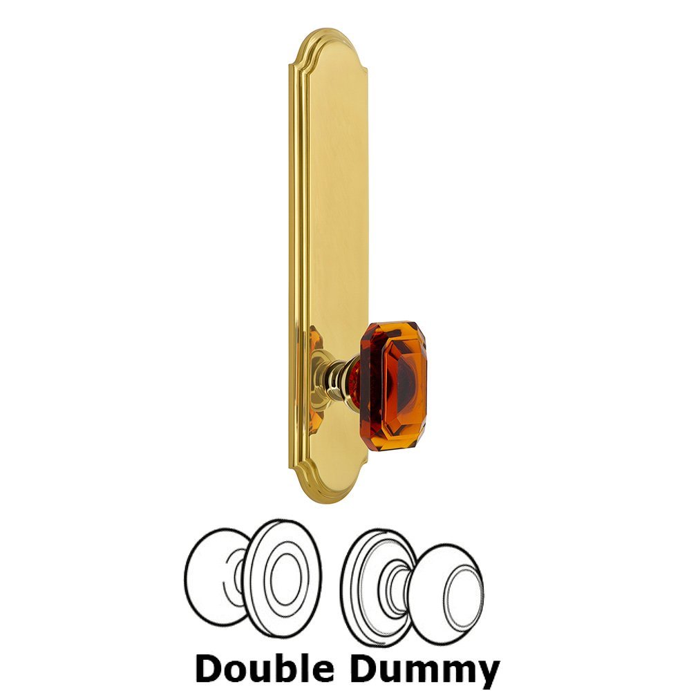 Tall Plate Double Dummy with Baguette Amber Knob in Lifetime Brass