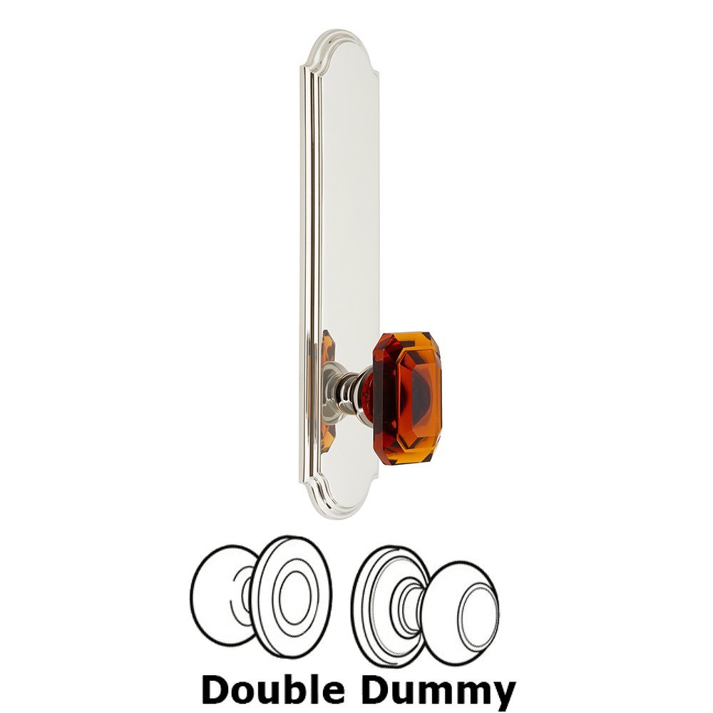 Tall Plate Double Dummy with Baguette Amber Knob in Polished Nickel