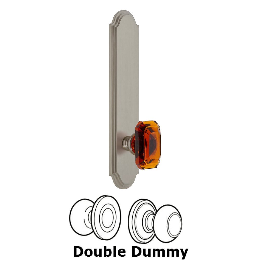 Tall Plate Double Dummy with Baguette Amber Knob in Satin Nickel