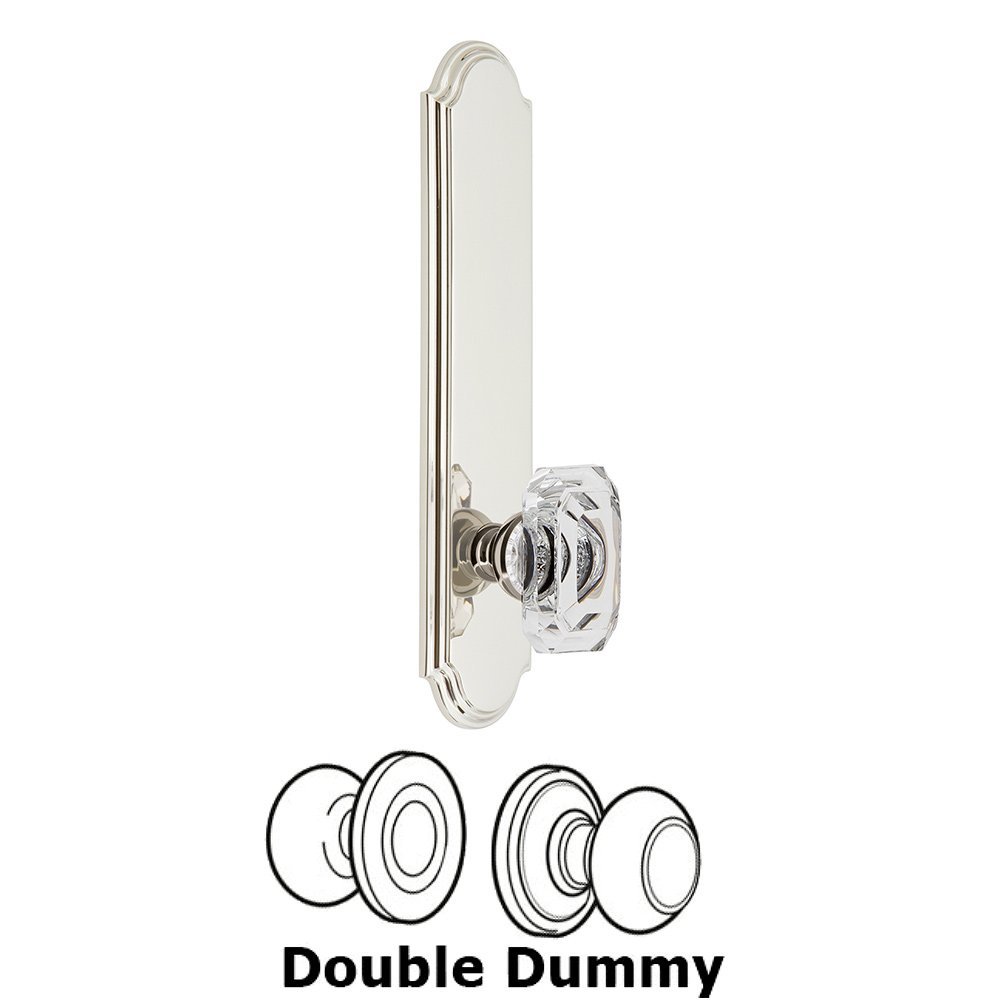 Tall Plate Double Dummy with Baguette Clear Crystal Knob in Polished Nickel
