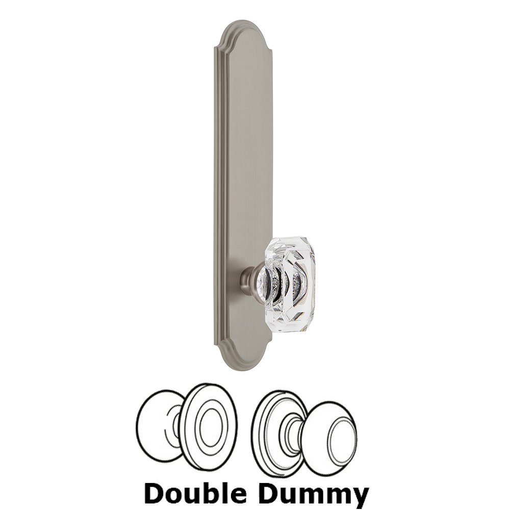 Tall Plate Double Dummy with Baguette Clear Crystal Knob in Satin Nickel