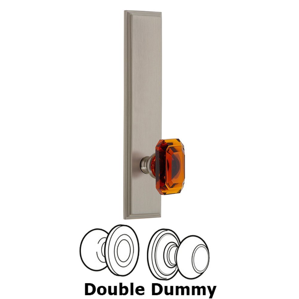 Double Dummy Carre Tall Plate with Baguette Amber Knob in Satin Nickel