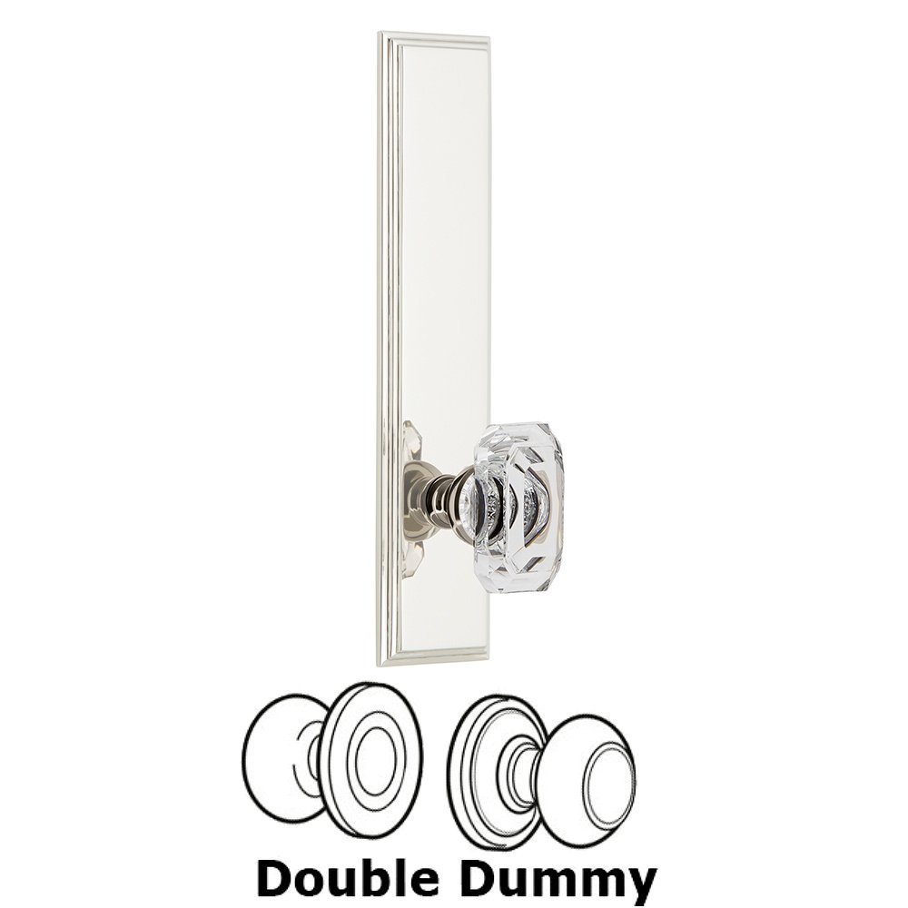 Double Dummy Carre Tall Plate with Baguette Clear Crystal Knob in Polished Nickel
