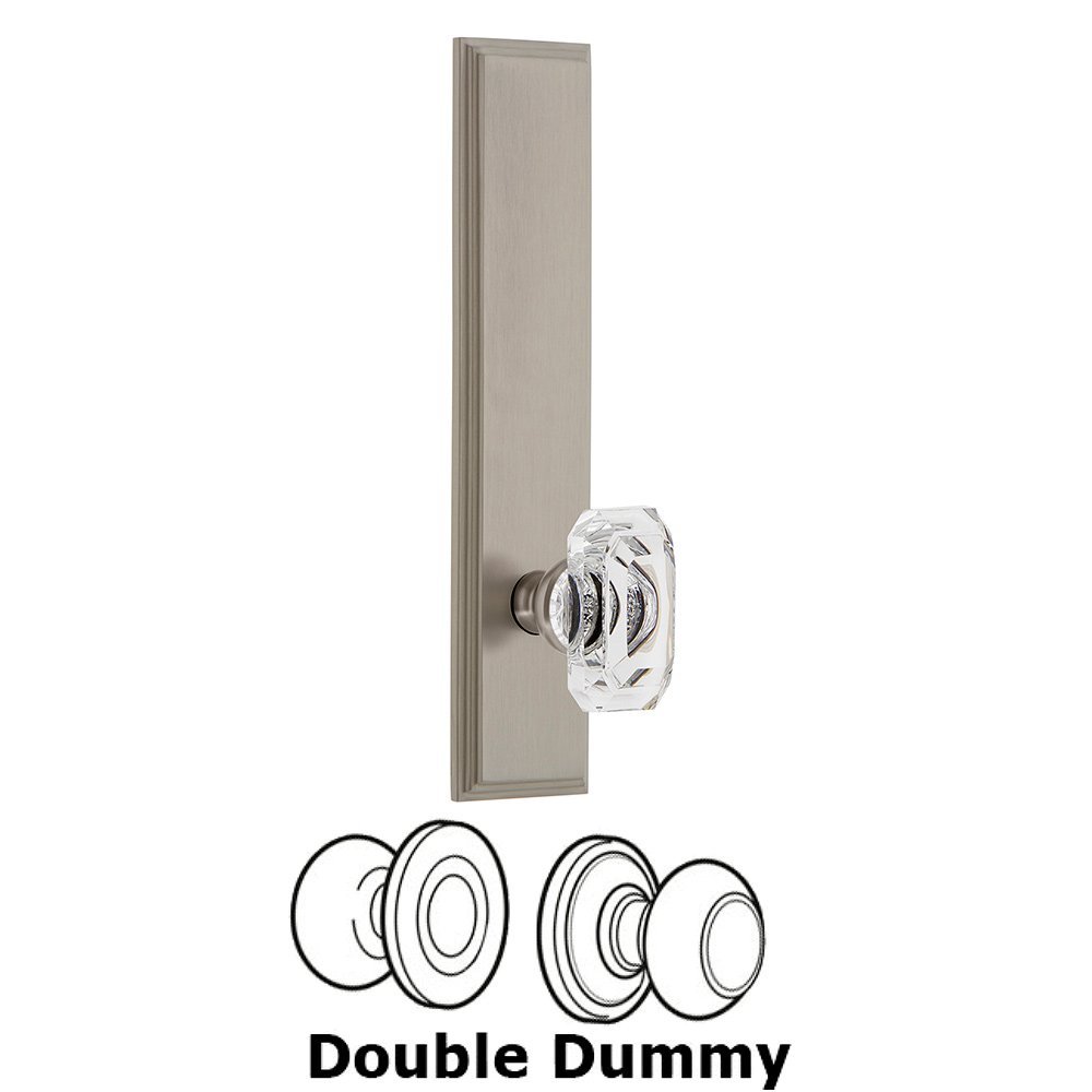 Double Dummy Carre Tall Plate with Baguette Clear Crystal Knob in Satin Nickel