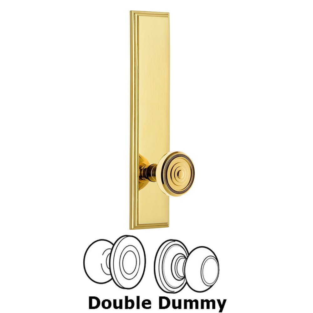 Double Dummy Carre Tall Plate with Soleil Knob in Polished Brass