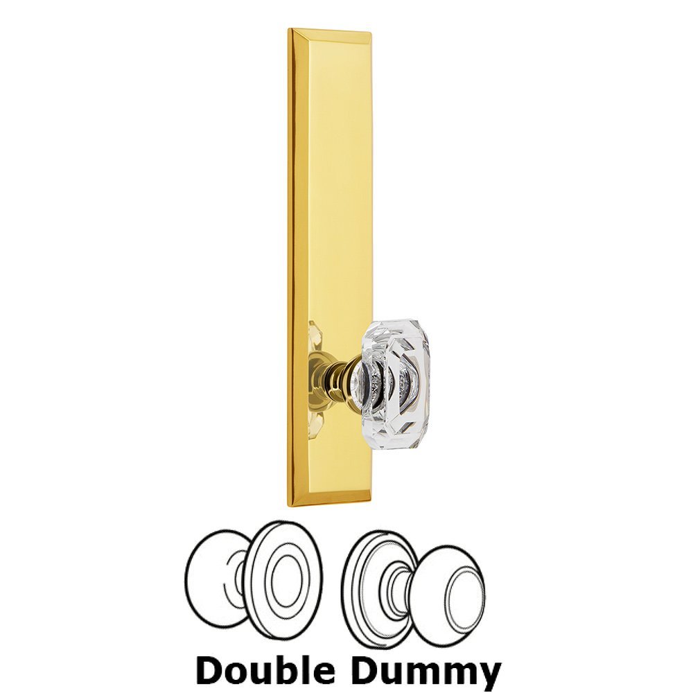 Double Dummy Fifth Avenue Tall with Baguette Clear Crystal Knob in Polished Brass