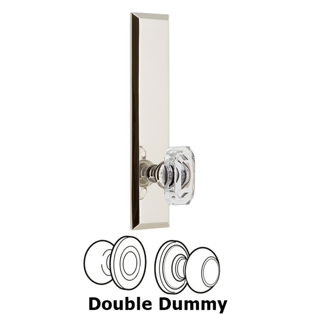 Double Dummy Fifth Avenue Tall with Baguette Clear Crystal Knob in Polished Nickel