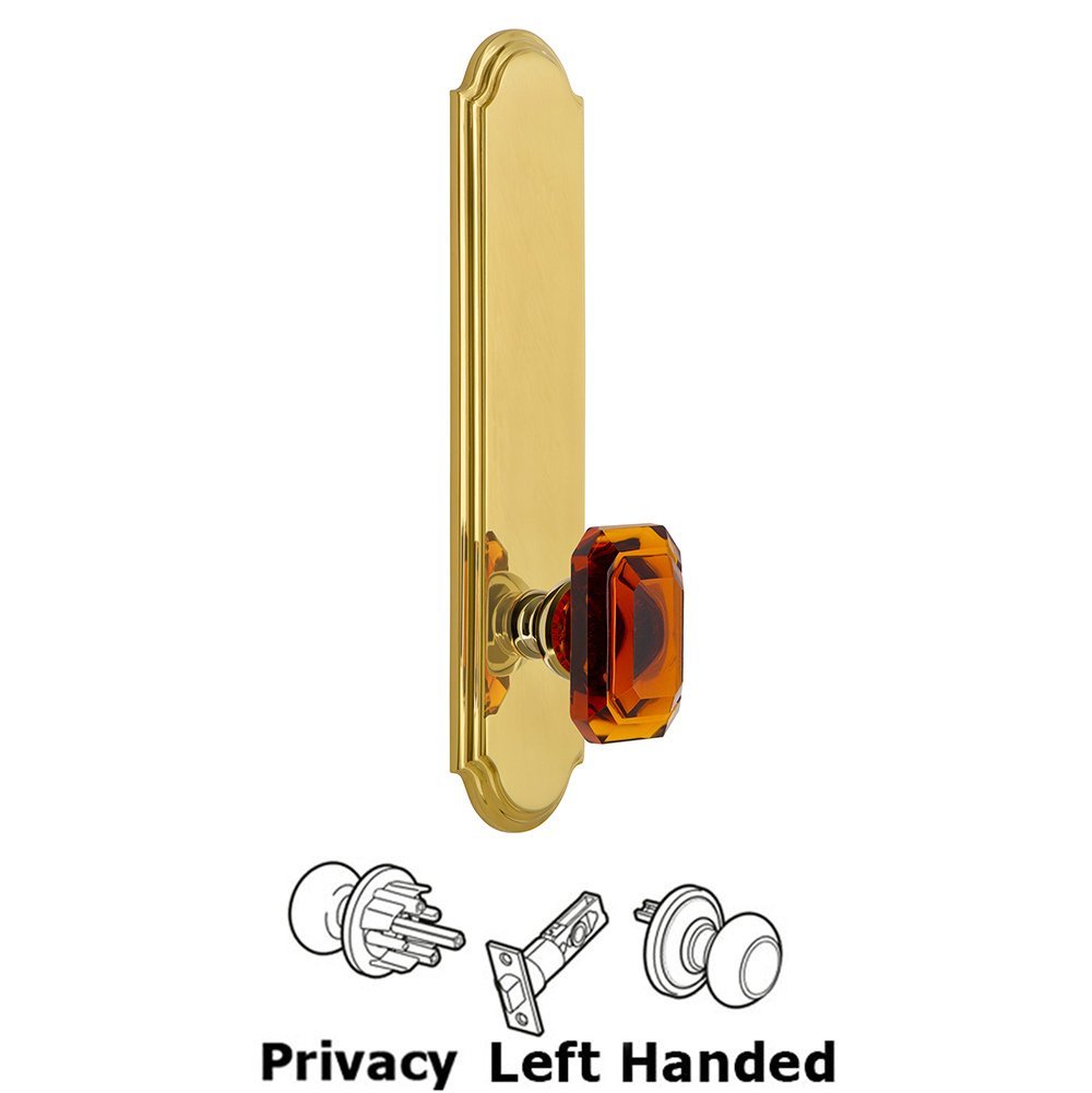Tall Plate Privacy with Baguette Amber Left Handed Knob in Lifetime Brass