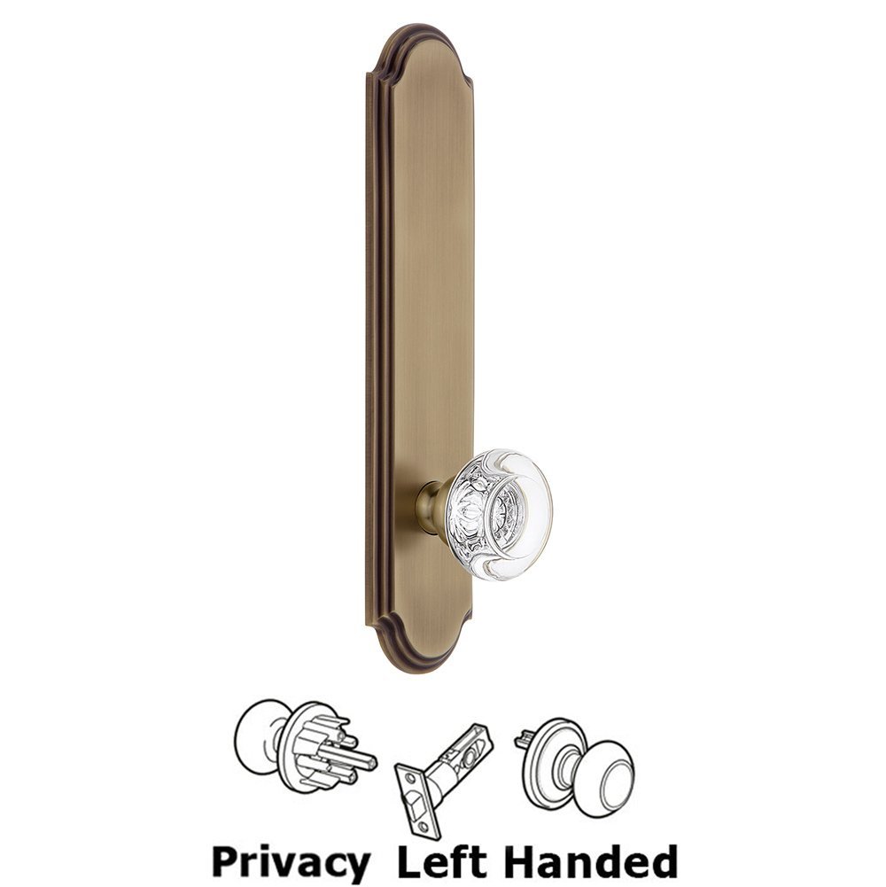 Tall Plate Privacy with Bordeaux Left Handed Knob in Vintage Brass