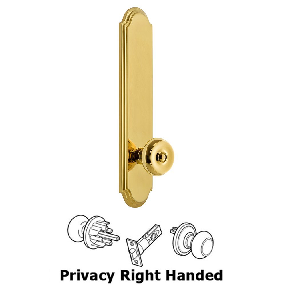 Tall Plate Privacy with Bouton Right Handed Knob in Lifetime Brass