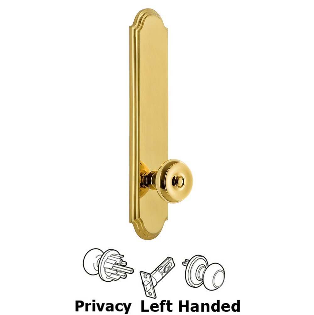 Tall Plate Privacy with Bouton Left Handed Knob in Lifetime Brass