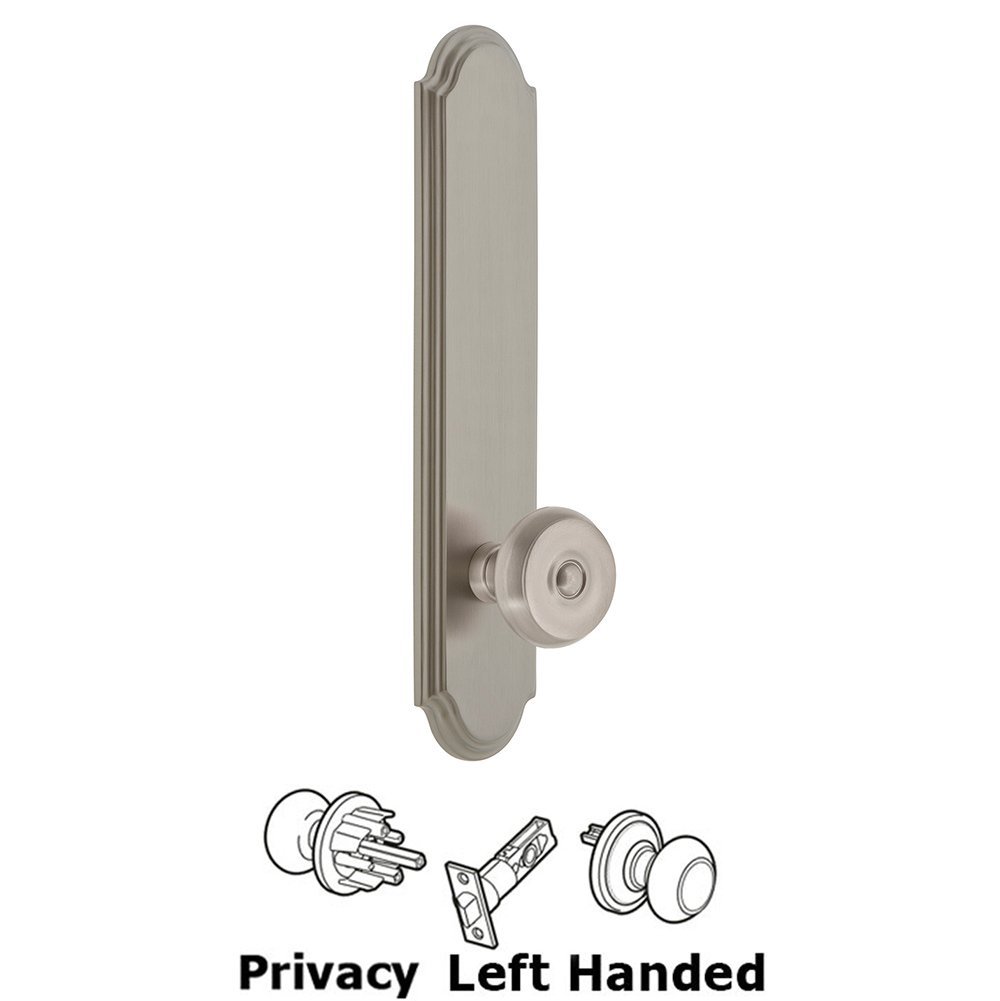 Tall Plate Privacy with Bouton Left Handed Knob in Satin Nickel