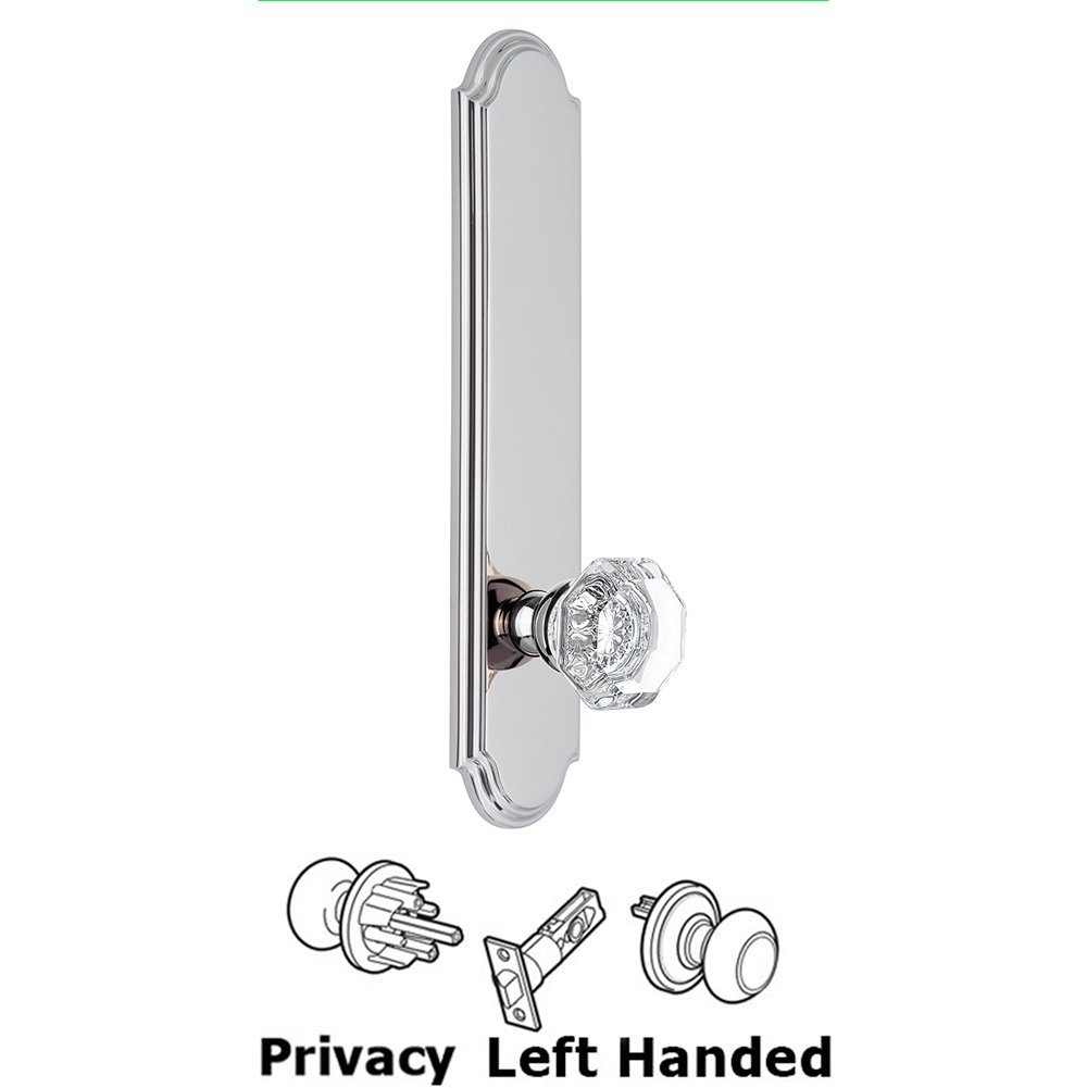 Tall Plate Privacy with Chambord Left Handed Knob in Bright Chrome