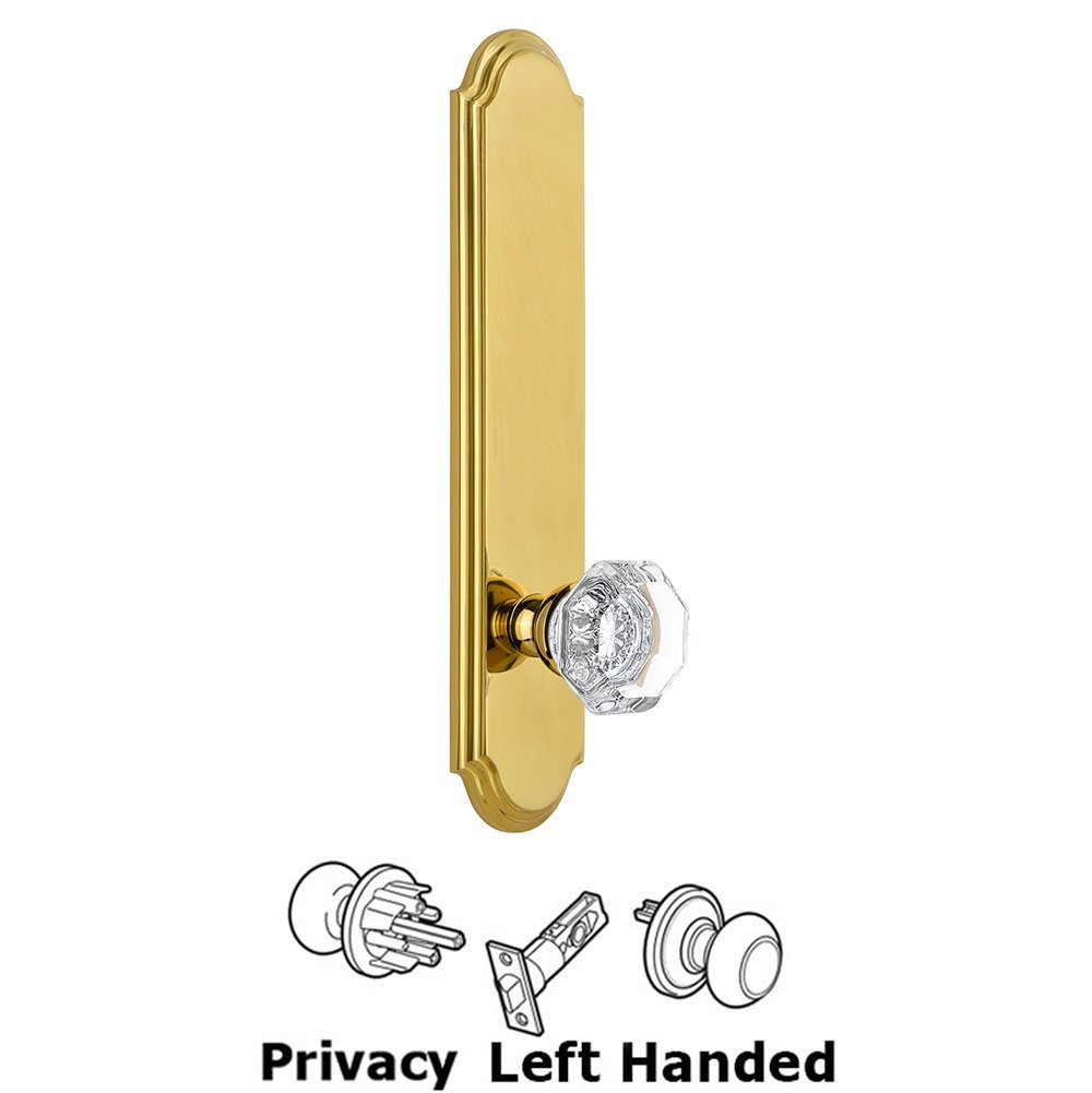 Tall Plate Privacy with Chambord Left Handed Knob in Lifetime Brass
