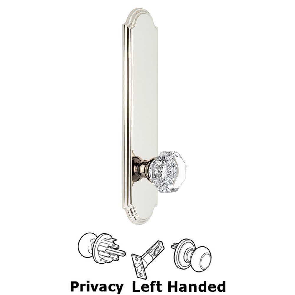 Tall Plate Privacy with Chambord Left Handed Knob in Polished Nickel