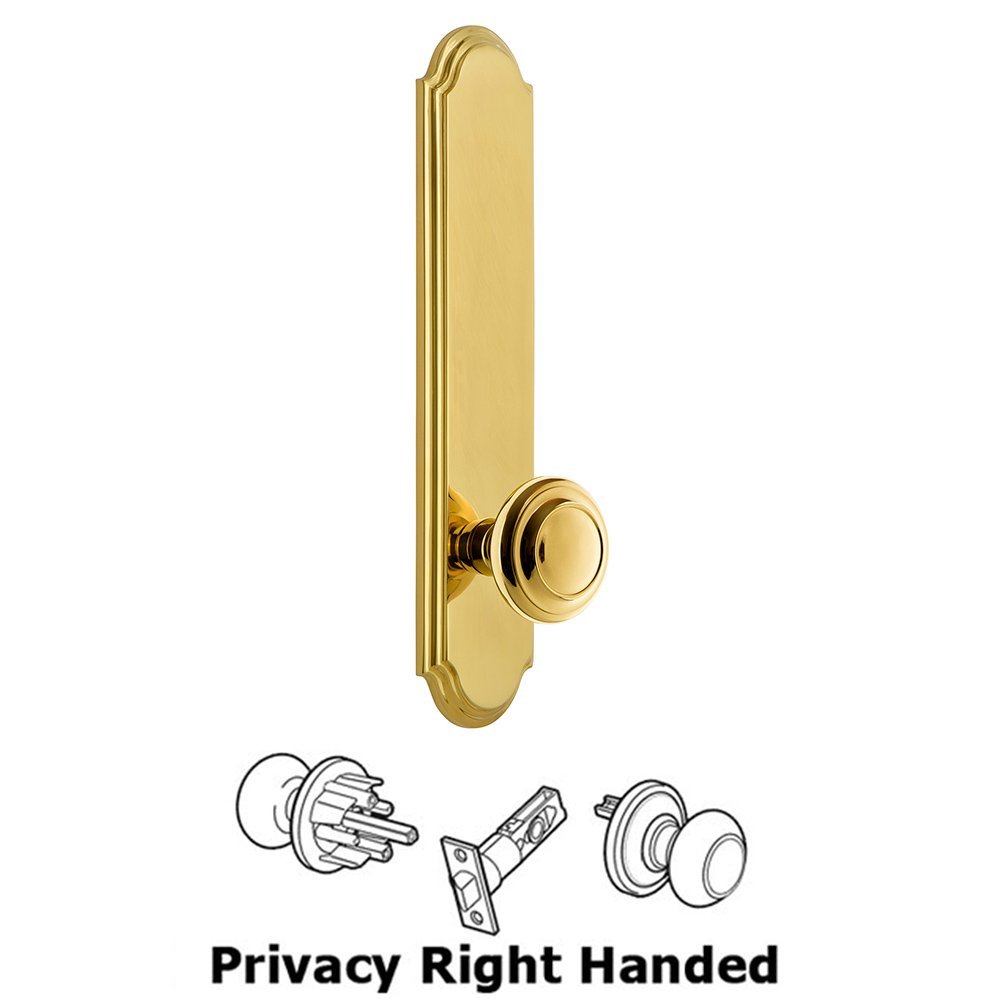 Tall Plate Privacy with Circulaire Right Handed Knob in Lifetime Brass