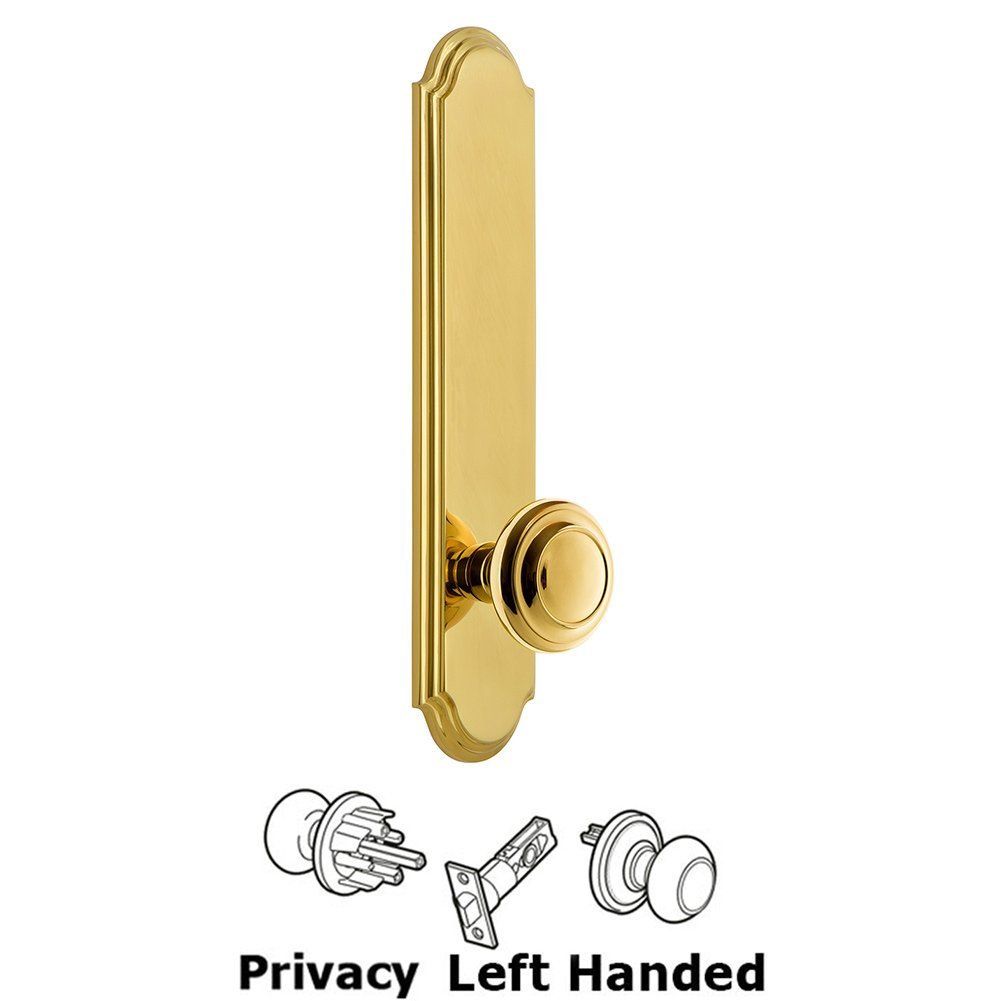 Tall Plate Privacy with Circulaire Left Handed Knob in Lifetime Brass