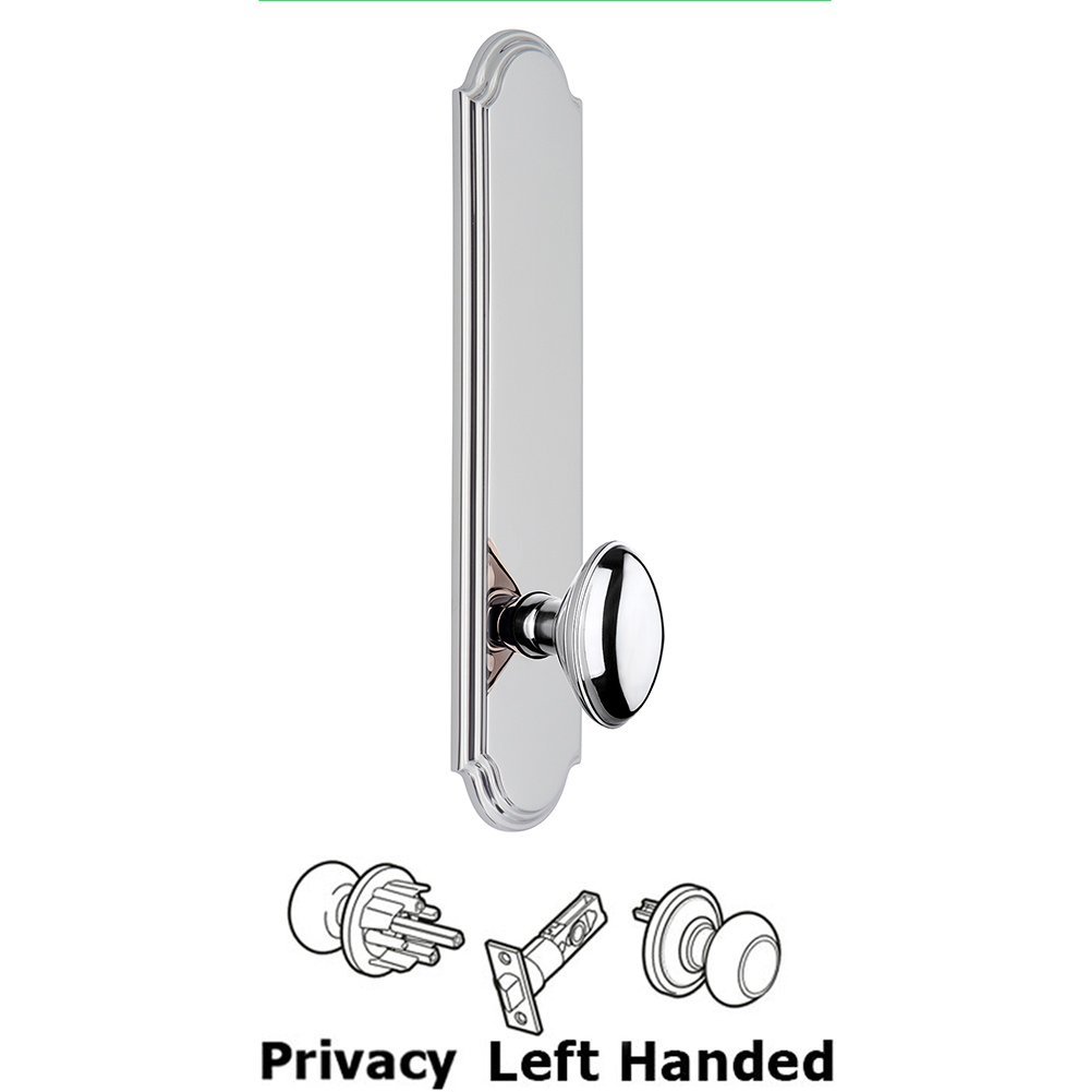 Tall Plate Privacy with Eden Prairie Left Handed Knob in Bright Chrome