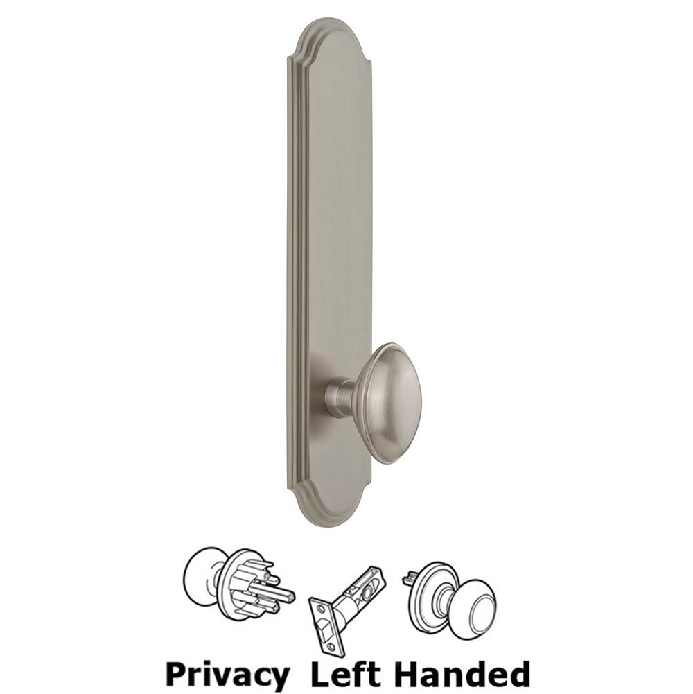 Tall Plate Privacy with Eden Prairie Left Handed Knob in Satin Nickel