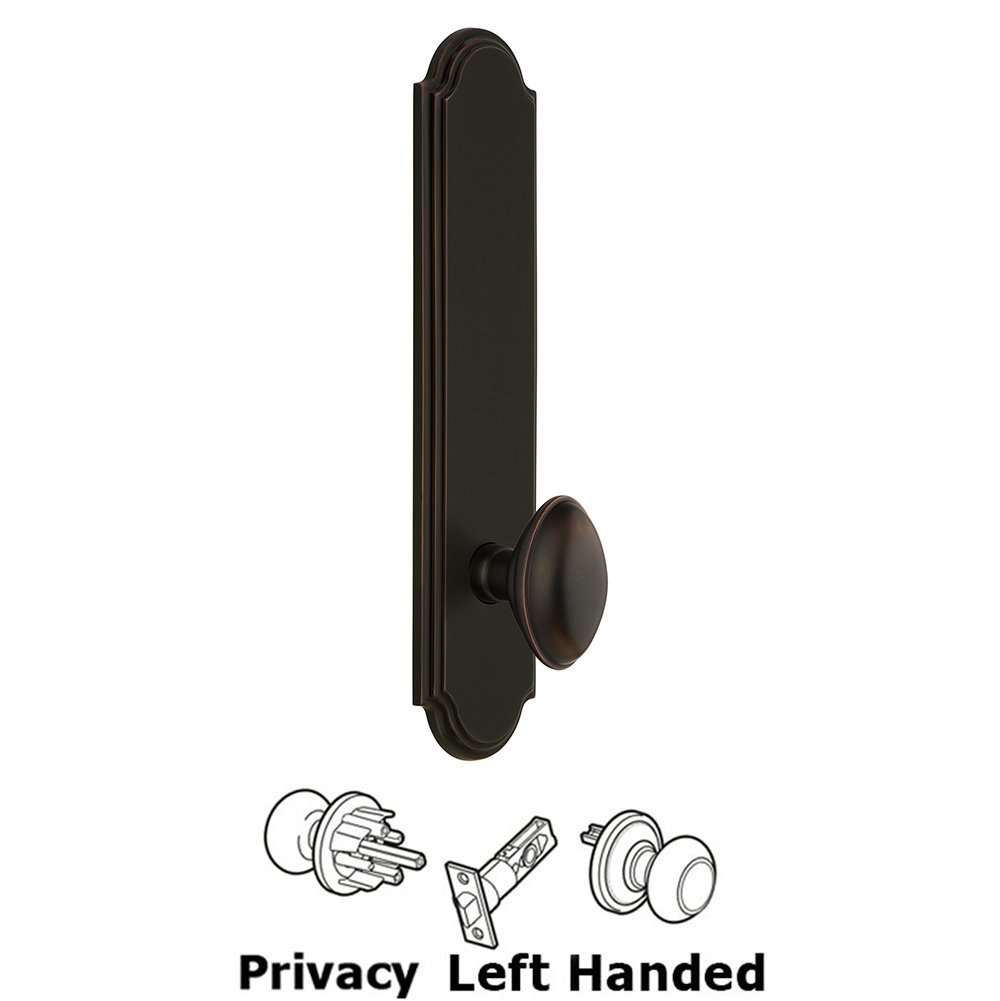 Tall Plate Privacy with Eden Prairie Left Handed Knob in Timeless Bronze