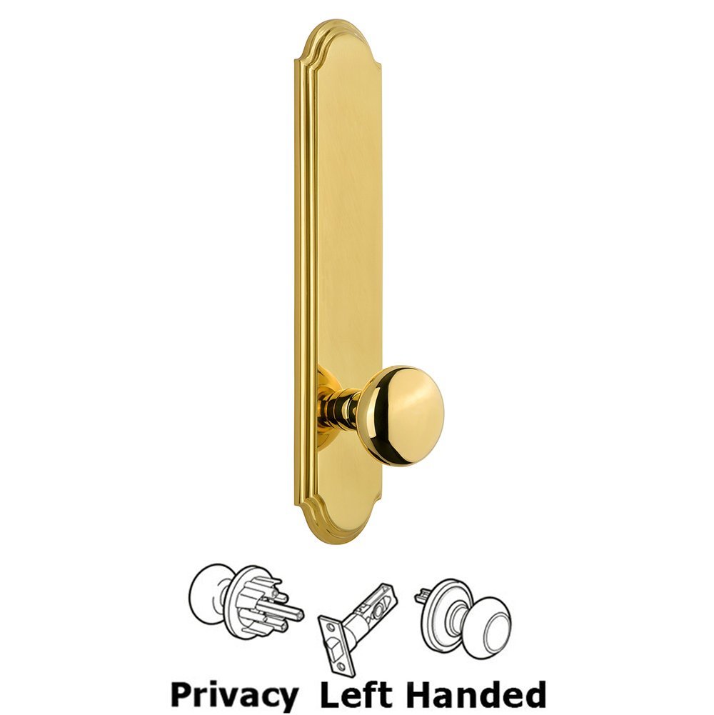 Tall Plate Privacy with Fifth Avenue Left Handed Knob in Lifetime Brass