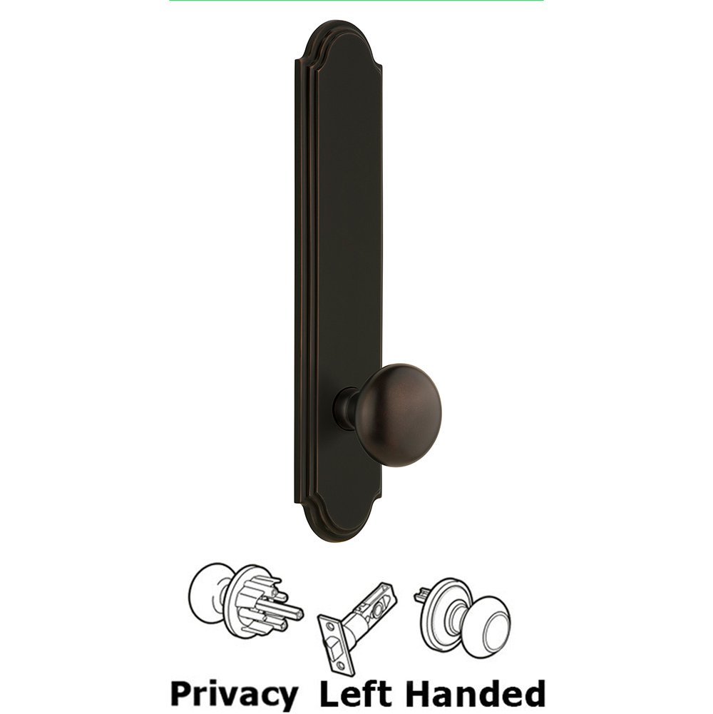 Tall Plate Privacy with Fifth Avenue Left Handed Knob in Timeless Bronze