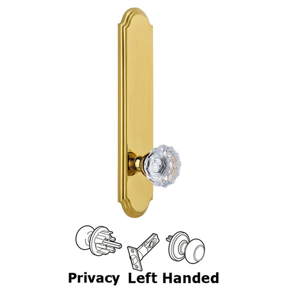 Tall Plate Privacy with Fontainebleau Left Handed Knob in Lifetime Brass