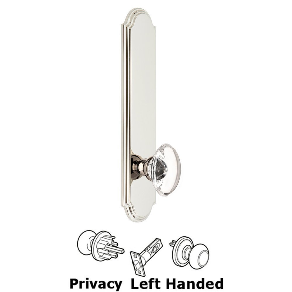 Tall Plate Privacy with Provence Left Handed Knob in Polished Nickel