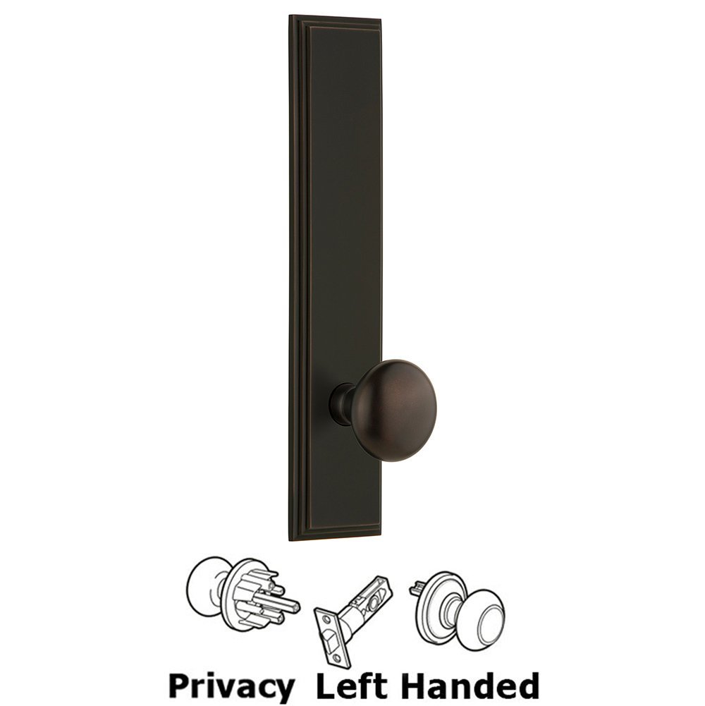 Privacy Carre Tall Plate with Fifth Avenue Left Handed Knob in Timeless Bronze