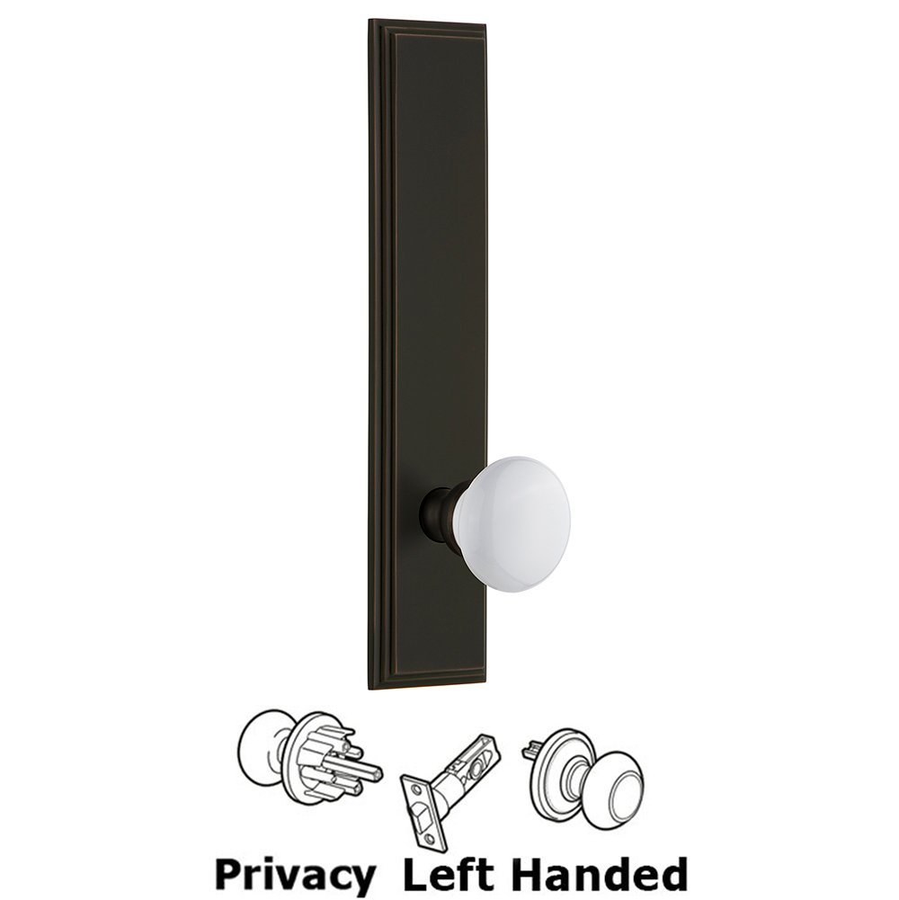 Privacy Carre Tall Plate with Hyde Park Left Handed Knob in Timeless Bronze