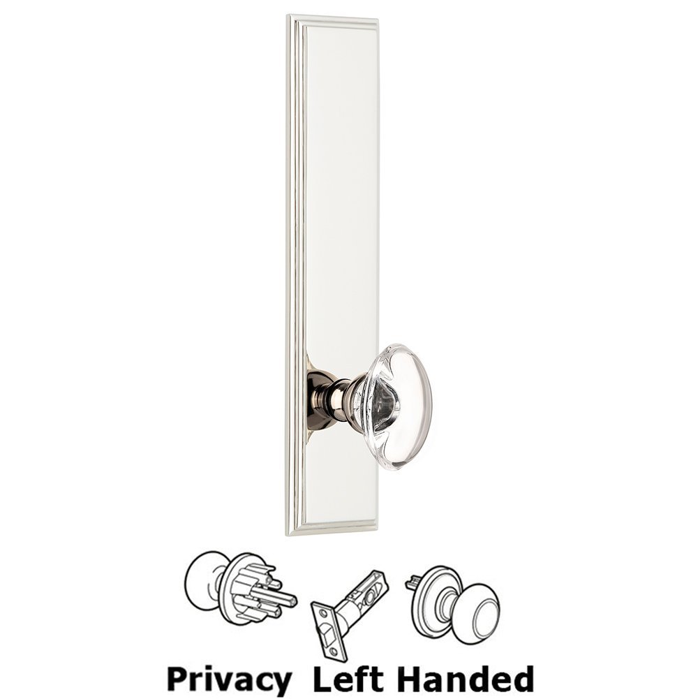 Privacy Carre Tall Plate with Provence Left Handed Knob in Polished Nickel