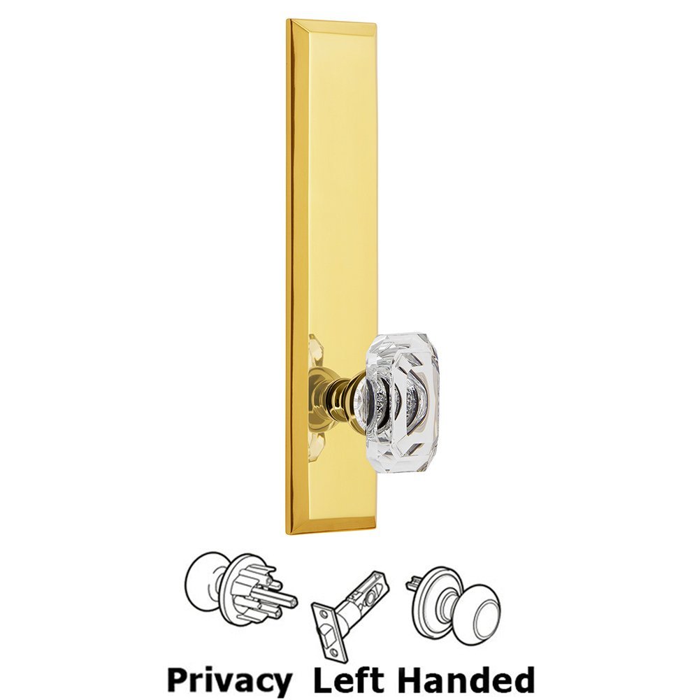 Privacy Fifth Avenue Tall Plate with Baguette Clear Crystal Left Handed Knob in Polished Brass