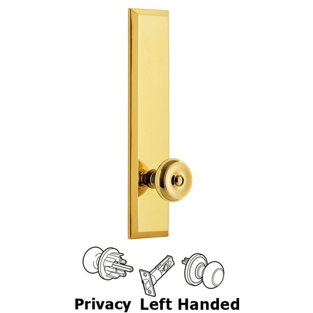 Privacy Fifth Avenue Tall Plate with Bouton Left Handed Knob in Polished Brass