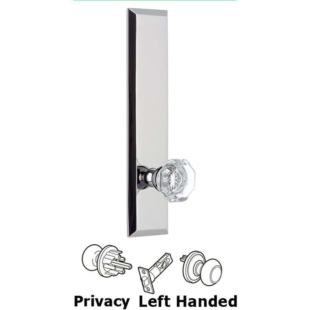 Privacy Fifth Avenue Tall Plate with Chambord Left Handed Knob in Bright Chrome