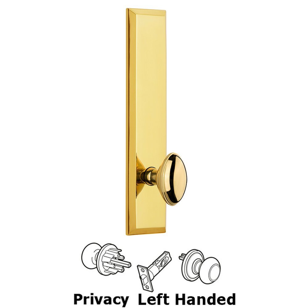 Privacy Fifth Avenue Tall Plate with Eden Prairie Left Handed Knob in Lifetime Brass