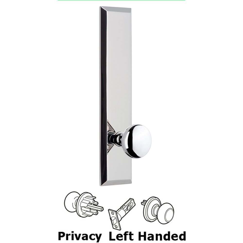 Privacy Fifth Avenue Tall Plate with Left Handed Knob in Bright Chrome