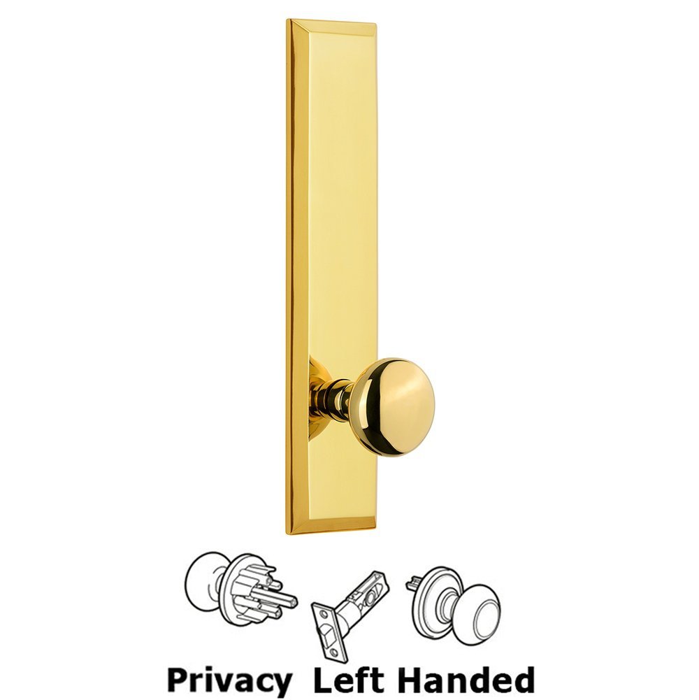 Privacy Fifth Avenue Tall Plate with Left Handed Knob in Lifetime Brass