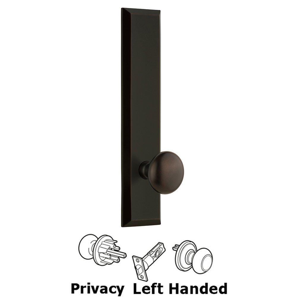 Privacy Fifth Avenue Tall Plate with Left Handed Knob in Timeless Bronze