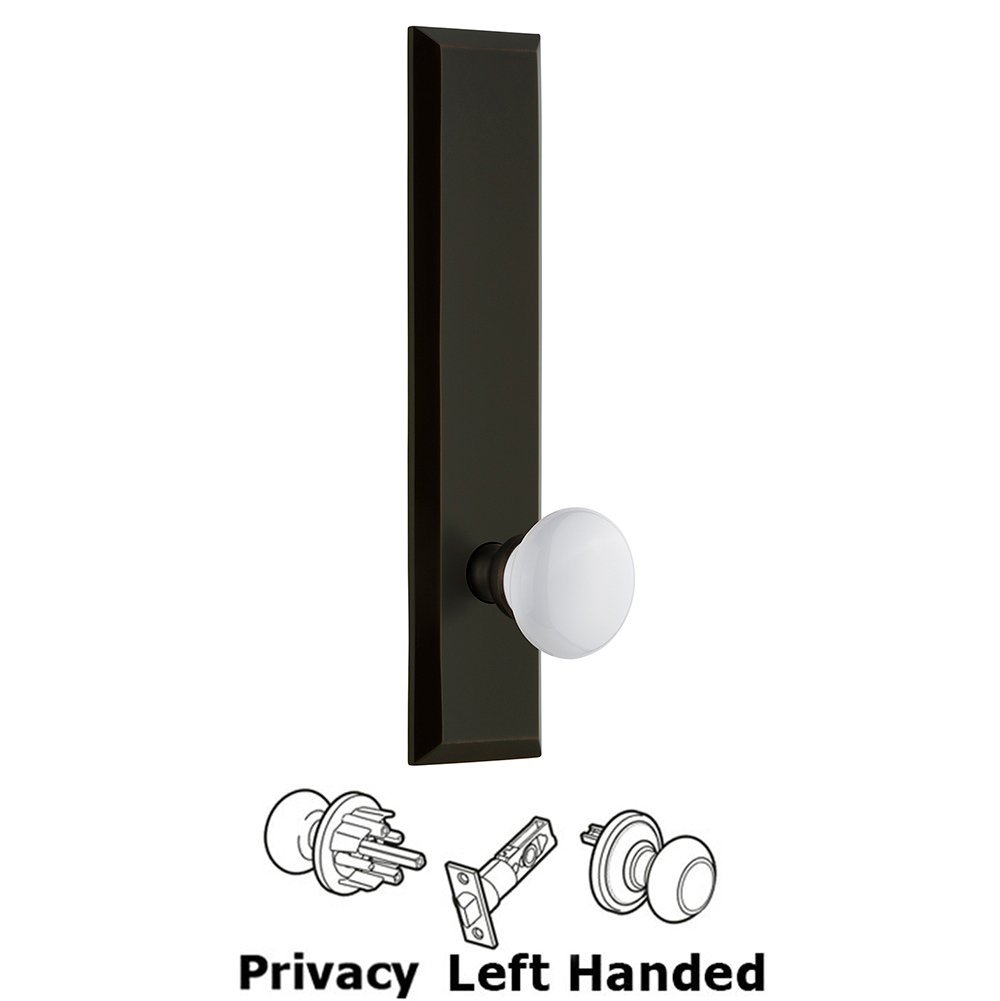 Privacy Fifth Avenue Tall Plate with Hyde Park Left Handed Knob in Timeless Bronze