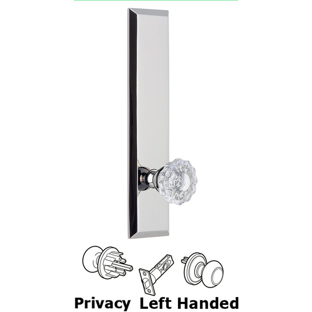 Privacy Fifth Avenue Tall Plate with Versailles Left Handed Knob in Bright Chrome