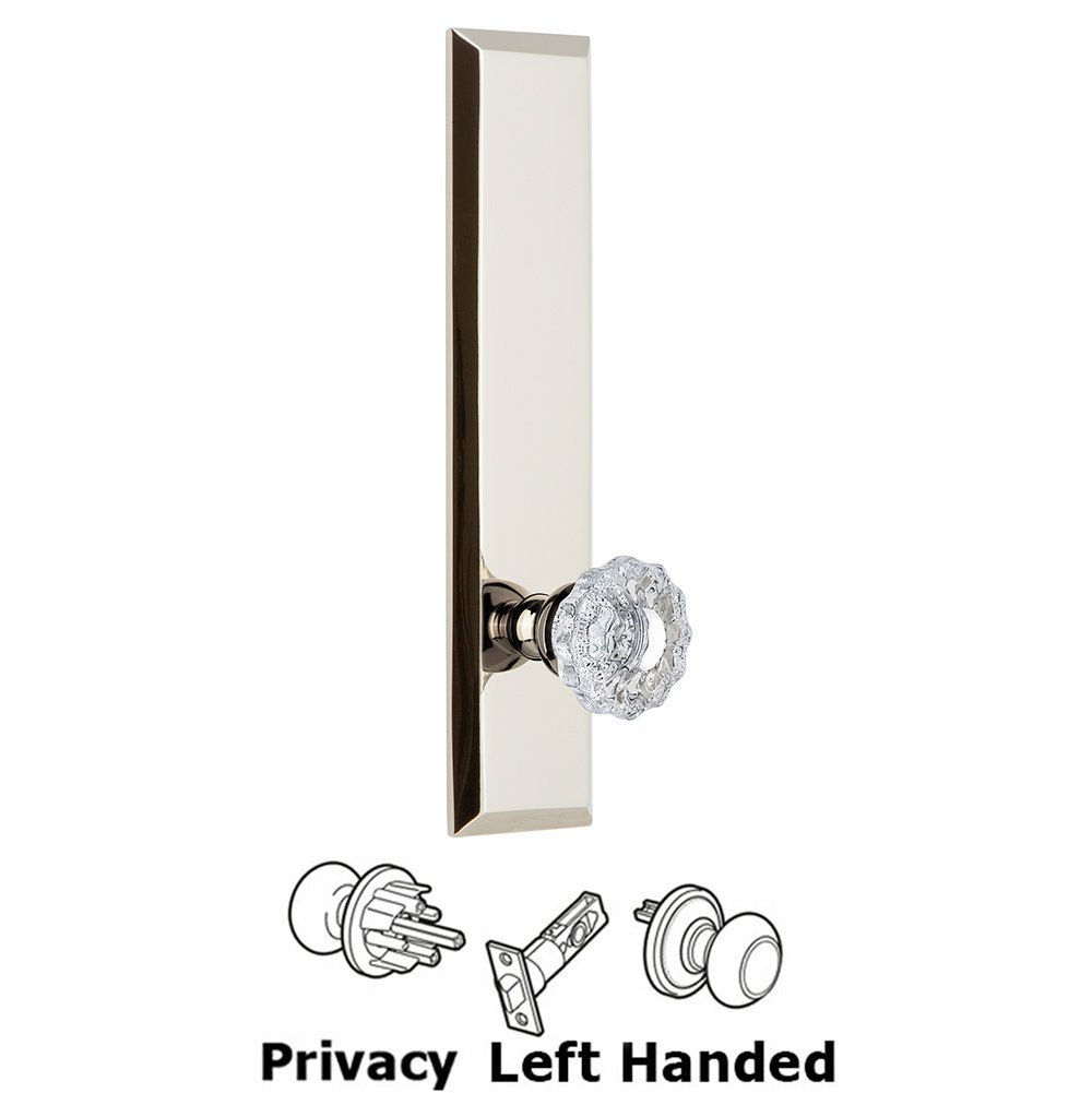 Privacy Fifth Avenue Tall Plate with Versailles Left Handed Knob in Polished Nickel