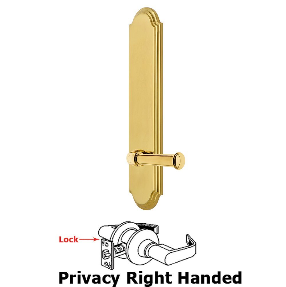 Tall Plate Privacy with Georgetown Right Handed Lever in Lifetime Brass