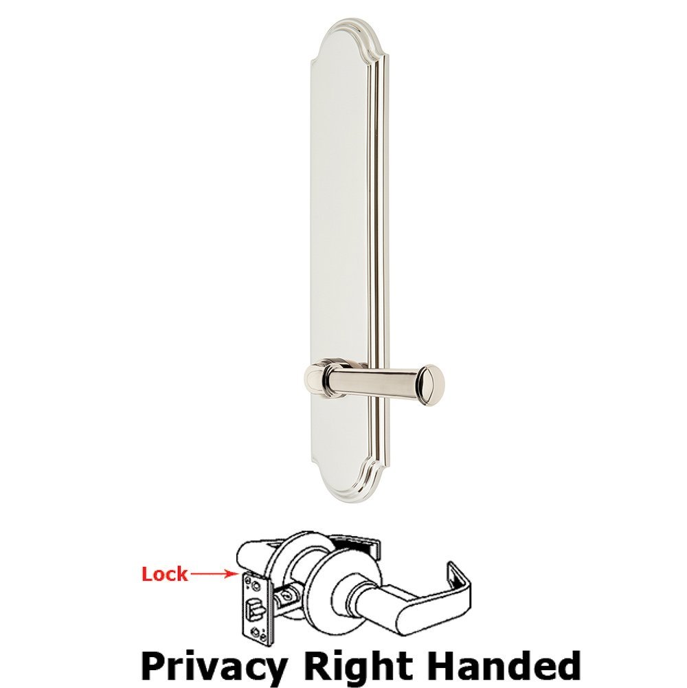 Tall Plate Privacy with Georgetown Right Handed Lever in Polished Nickel