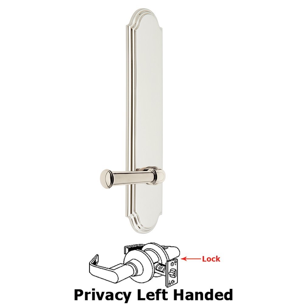 Tall Plate Privacy with Georgetown Left Handed Lever in Polished Nickel