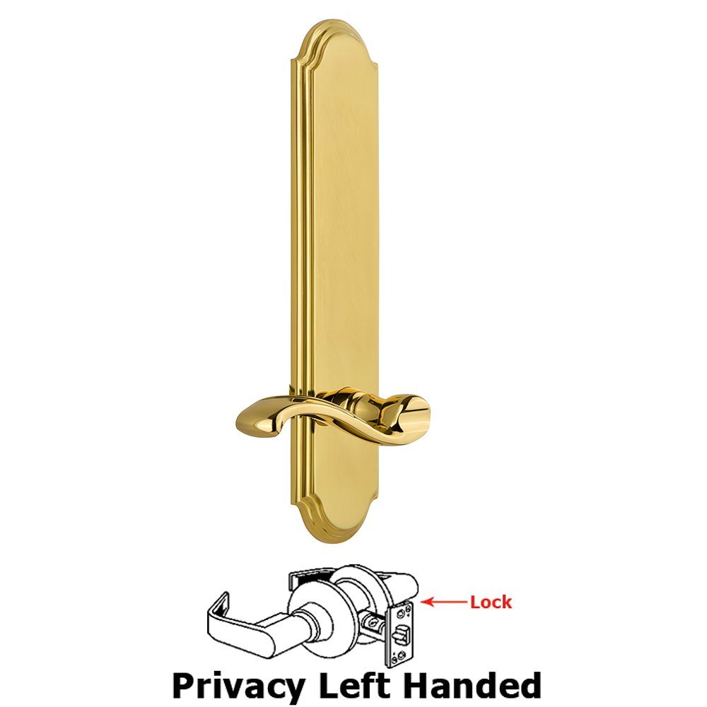 Tall Plate Privacy with Portofino Left Handed Lever in Lifetime Brass