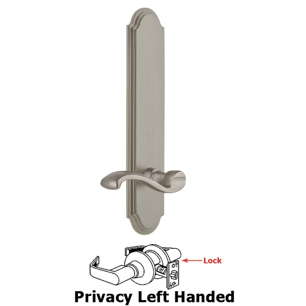 Tall Plate Privacy with Portofino Left Handed Lever in Satin Nickel