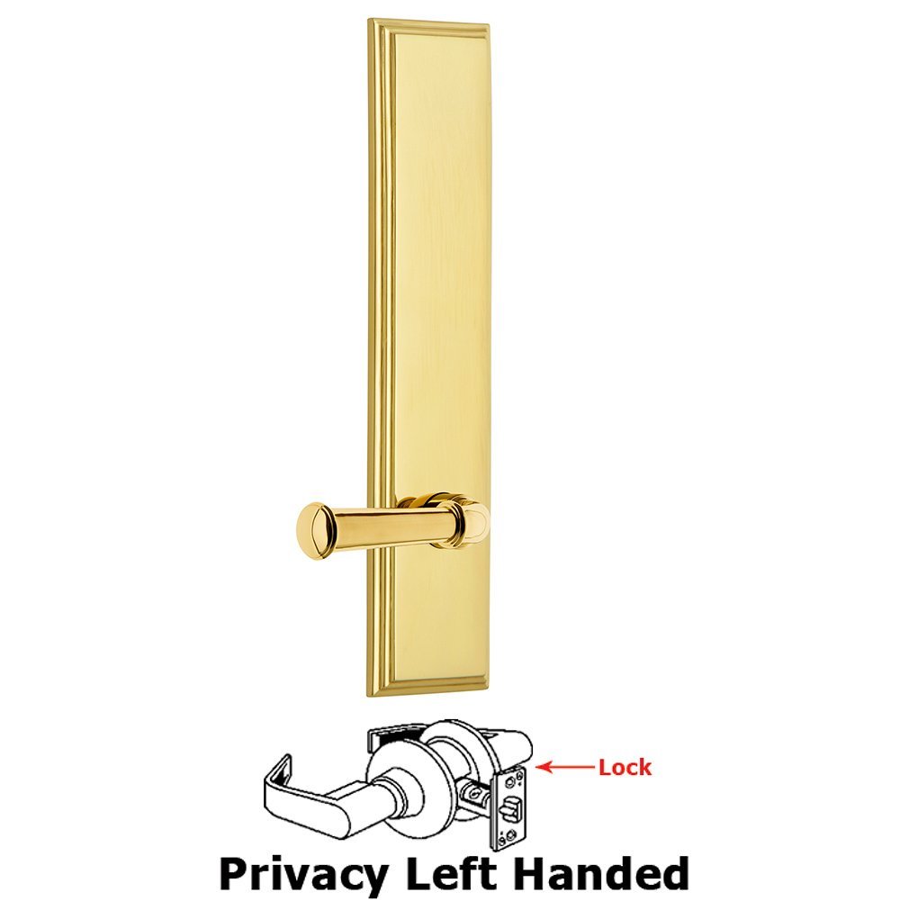 Privacy Carre Tall Plate with Georgetown Left Handed Lever in Lifetime Brass