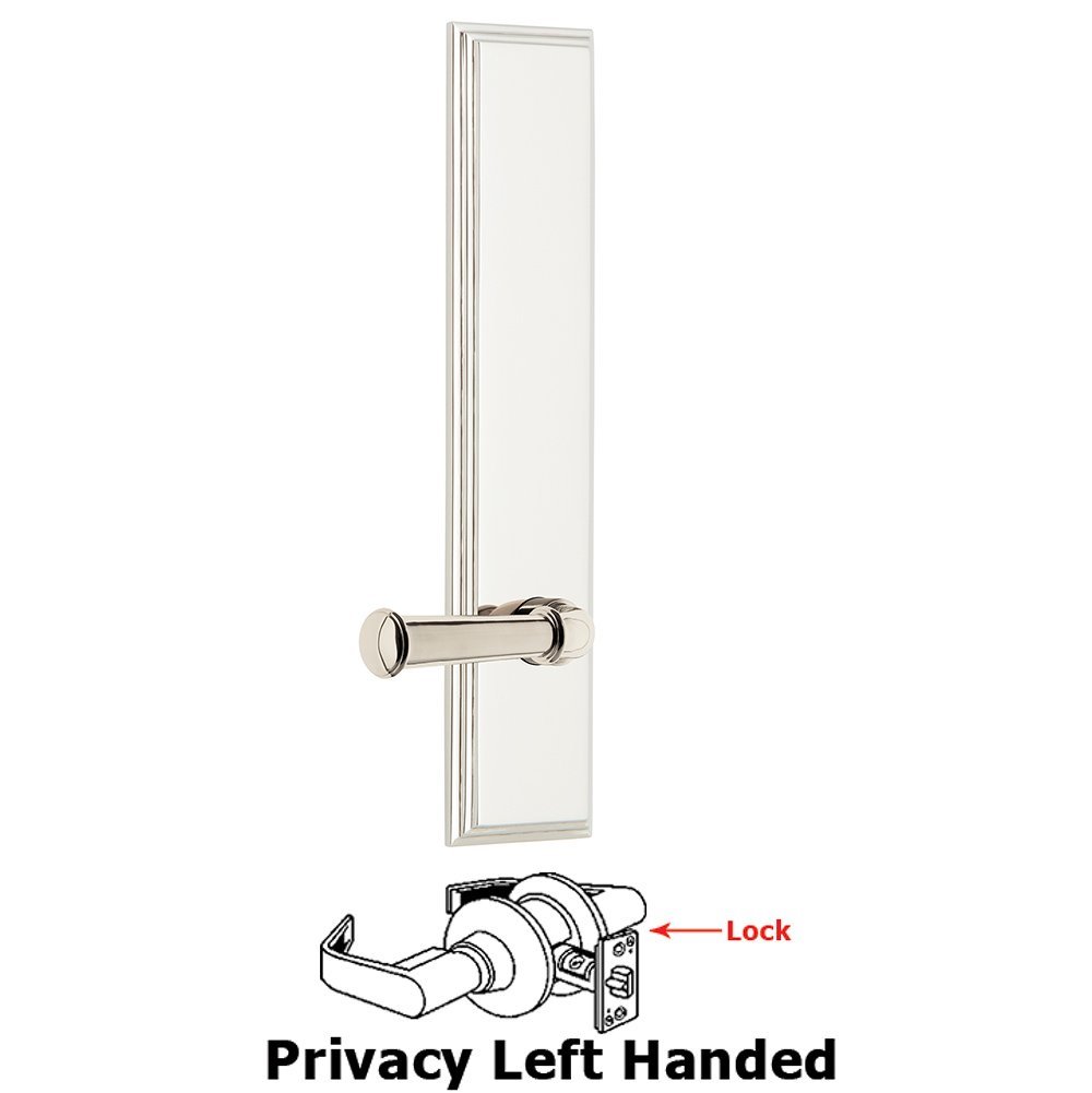 Privacy Carre Tall Plate with Georgetown Left Handed Lever in Polished Nickel